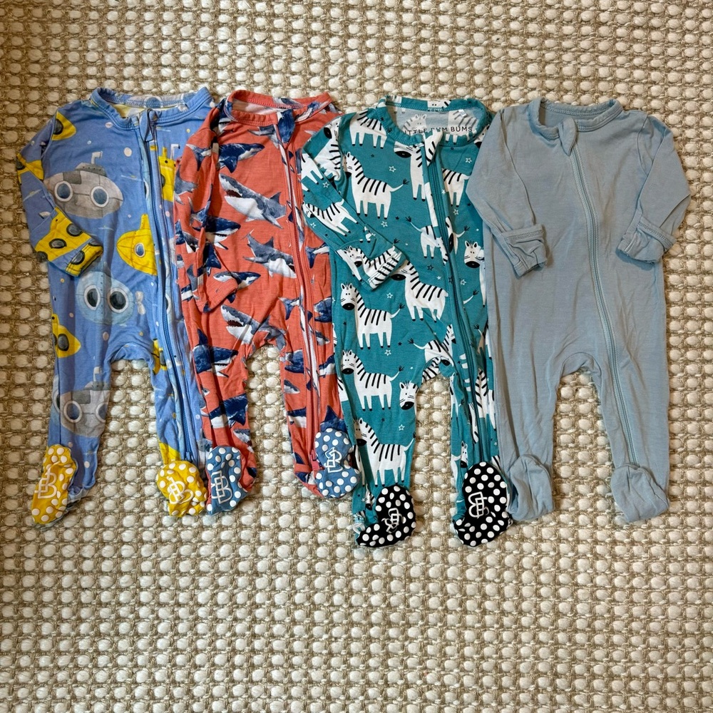 Little Bum Bums/Bums & Roses + Kyte Baby Bamboo Footie Bundle (4)